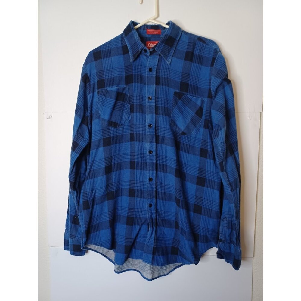 Coleman Men's Long Sleeve Button Up Blue Black L Tall Plaid Flannel